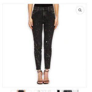 NWT Baldwin Kansas City KARLIE High Rise Cropped Skinny Jeans Black Paint Splat